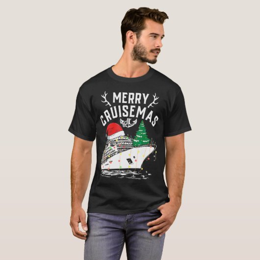クルーゼマメリースおもしろいクルーズ船ファミリークリスマス Tシャツ (正面フル)