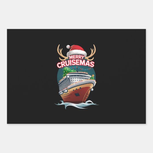 クルーゼマメリースクルーズシップ家族のクリスマスおもしろい ラッピングペーパーシート (正面)