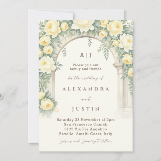 クレアンイエロー牡丹バラフローラアーチ結婚ズ 招待状 (正面)