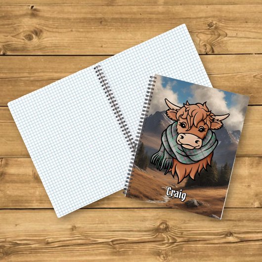 クレイグタータンチェックスカーフ付きハイランド牛 ノートブック