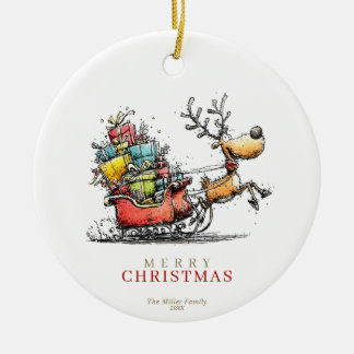クレイジーで愛らしいトナカイのクリスマス セラミックオーナメント