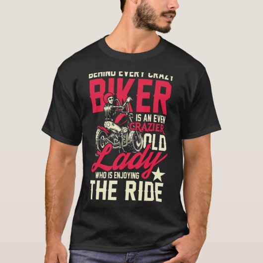 クレイジーなバイク乗り女性 Tシャツ (正面)