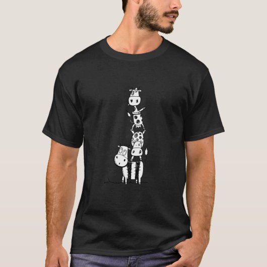 クレイジーカウスタック 面白い カートゥーン 牛 デザイン 農場 動物 Tシャツ (正面)