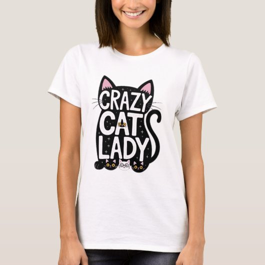 クレイジーキャットレディー 猫好きのための面白いTシャツ Tシャツ (正面)