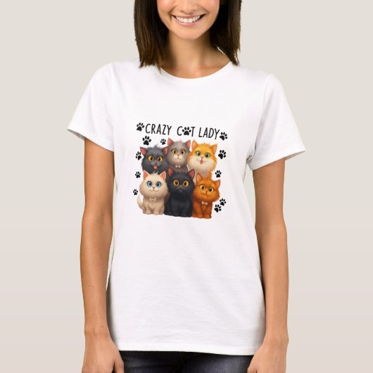 クレイジーキャットレディ、面白い猫好きギフト、かわいい猫ママ Tシャツ (正面)