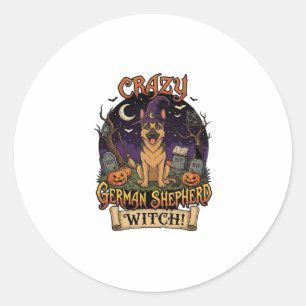 クレイジージャーマンシェパード魔女ハロウィンドッグパンプキン ラウンドシール
