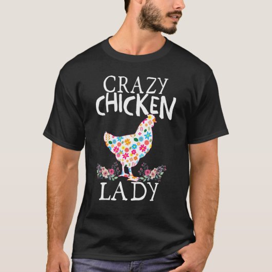 クレイジーチキンlady 面白いチキンラバーTシャツ 女性用 Tシャツ (正面)