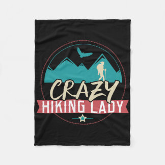 クレイジーハイキングレディー おもしろTシャツ アウトドアTシャツ フリースブランケット