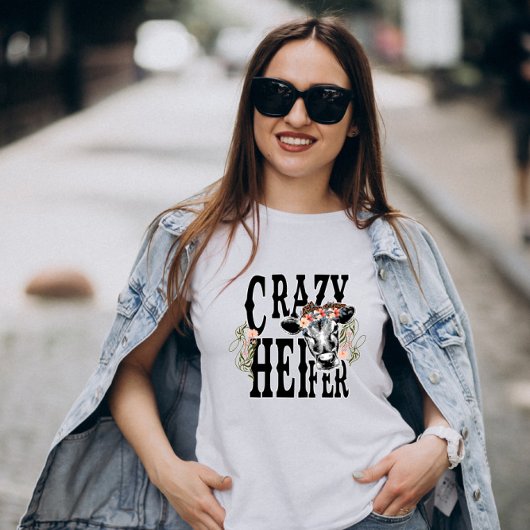 クレイジーハイファー - 花柄の牛 Tシャツ