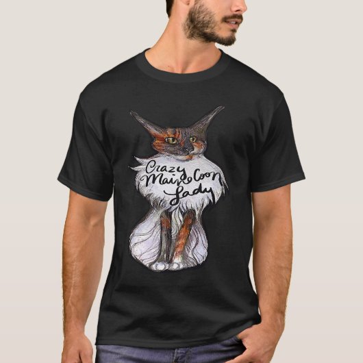 クレイジーメインクーン婦人猫 Tシャツ (正面)