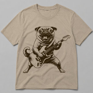 クレイジーロックスターのパグがエレキギターを激しく演奏 Tシャツ