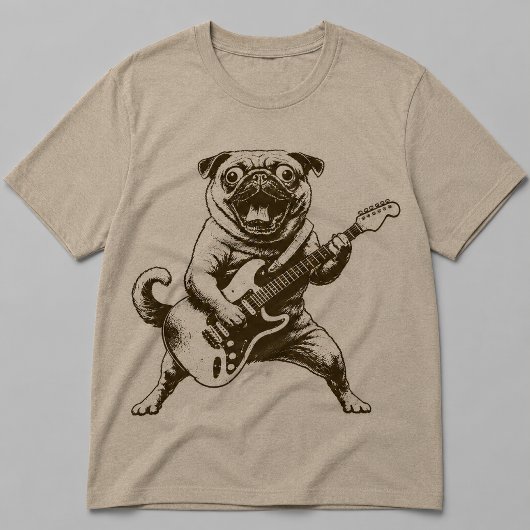 クレイジーロックスターのパグがエレキギターを激しく演奏 Tシャツ