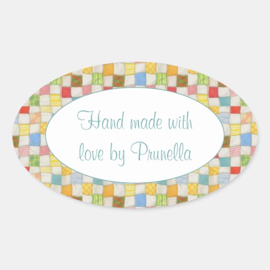 クレイジー・キルト オーバル 「手作り」 ステッカー (正面)