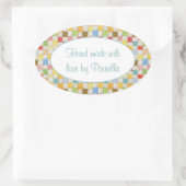 クレイジー・キルト オーバル 「手作り」 ステッカー (バッグ)