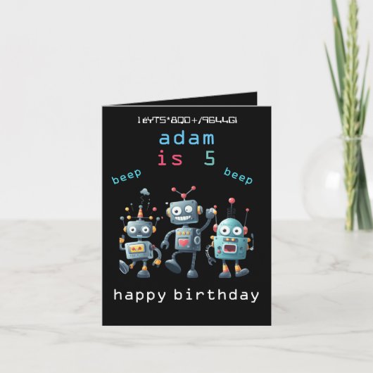 クレイジー ブラック ヴィンテージ レトロ サイエンス フィクション ロボット バースデー サンキューカード (正面)