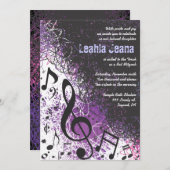 クレイジー ミュージカル ノーツ バー ミッツヴァ 招待状 ヴァイオレット (正面/裏面)