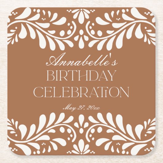 クレイタラベラタイルフィスペインのエスタバースデーパーティー スクエアペーパーコースター (正面)