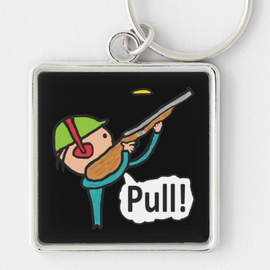 クレイピジョントラップ射撃、 発砲 キーホルダー (正面)