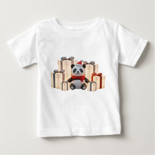 クレイメーションのサンタ帽子をかぶったホリデーパンダ ベビーTシャツ