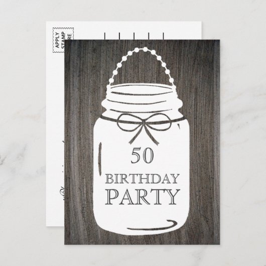 クレイ素朴メイソンジャールAny Age Birthday Party インビテーションポストカード (正面/裏面)