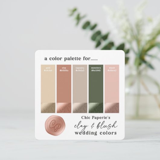 クレイ&ブラッシュピンク 2022 ウェディングカラーパレットカード 招待状 (スタンド正面)