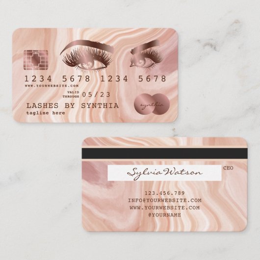 クレジットカモダンードダスティピンク大理石メイクアップアーティスト 名刺 (正面/裏面)