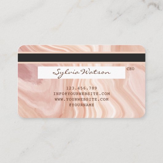 クレジットカモダンードダスティピンク大理石メイクアップアーティスト 名刺 (裏面)