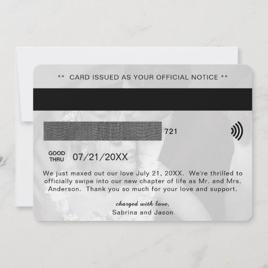 クレジットカードたった今結婚しました結婚の発表 案内状 (裏面)