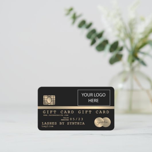 クレジットカードのギフトカード証明書の追加ロゴ 名刺 (スタンド正面)