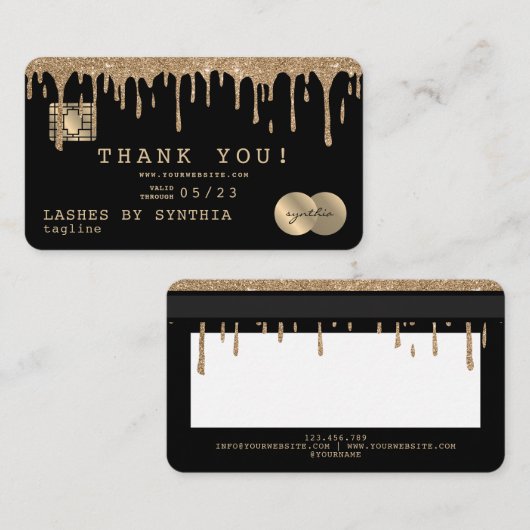 クレジットカードのスタイルありがとうあなたが滴下金ゴールド 名刺 (正面/裏面)