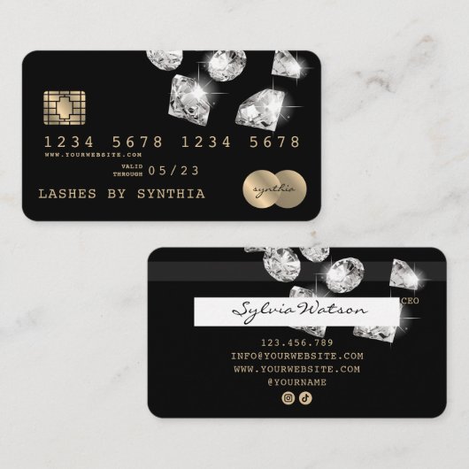 クレジットカードのスタイルを持つ金ゴールドダイヤモンドソーシャルメディア 名刺 (正面/裏面)