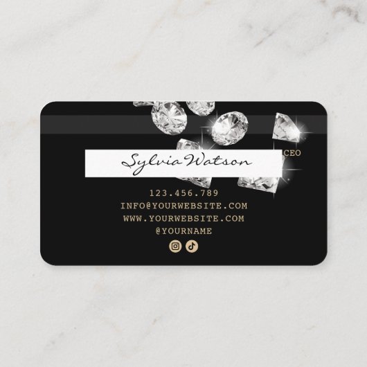 クレジットカードのスタイルを持つ金ゴールドダイヤモンドソーシャルメディア 名刺 (裏面)