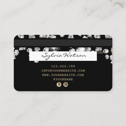 クレジットカードのスタイルを適用したドリップダイヤモンド 名刺 (裏面)