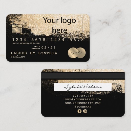 クレジットカードのスタイルを適用した金ゴールドブラシでロゴを追加 名刺 (正面/裏面)