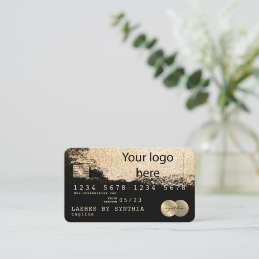 クレジットカードのスタイルを適用した金ゴールドブラシでロゴを追加 名刺 (スタンド正面)