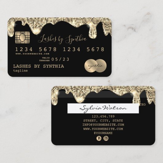クレジットカードのスタイル付き滴下金ゴールドの追加の名前 名刺 (正面/裏面)