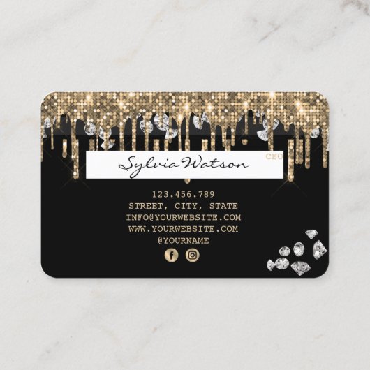 クレジットカードのスタイル付き滴下金ゴールドダイヤモンド 名刺 (裏面)
