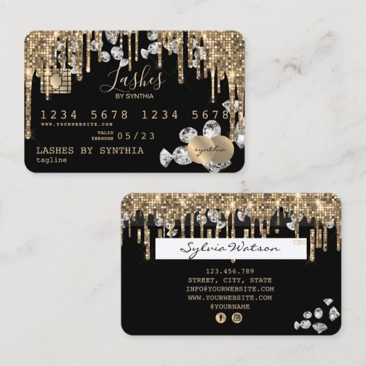 クレジットカードのスタイル付き滴下金ゴールドダイヤモンド 名刺 (正面/裏面)