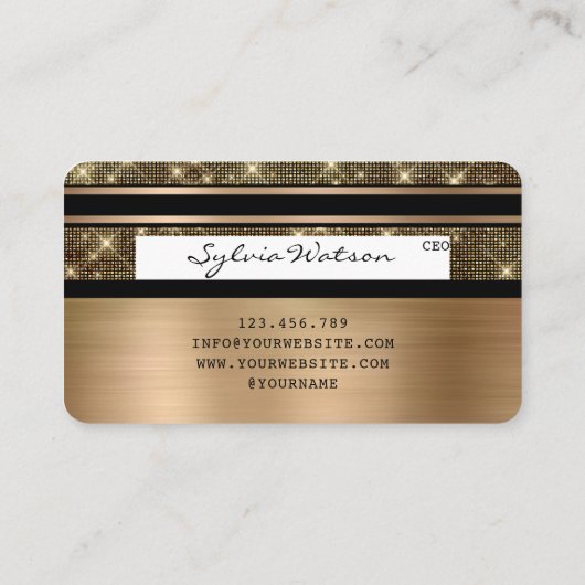 クレジットカードのスタイル付き金ゴールドとブラック 名刺 (裏面)