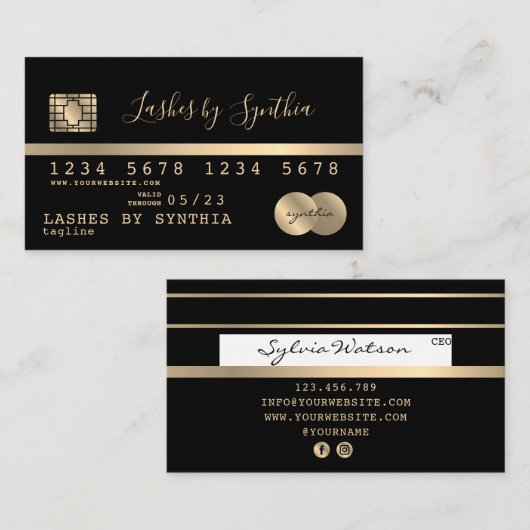 クレジットカードのスタイル付き金ゴールドと黒で名前を追加 エンクロージャーカード (正面/裏面)
