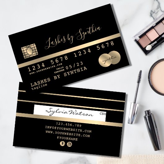 クレジットカードのスタイル付き金ゴールドと黒で名前を追加 名刺