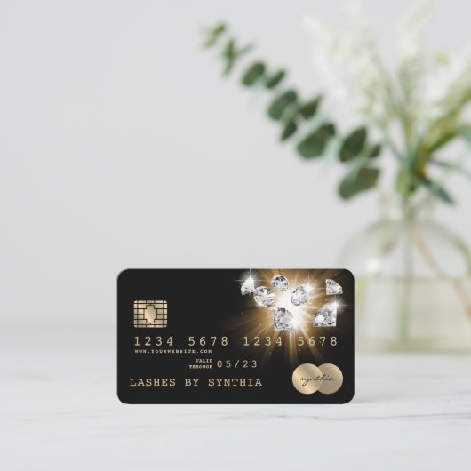 クレジットカードのスタイル付き金ゴールドダイヤモンド 名刺 (スタンド正面)