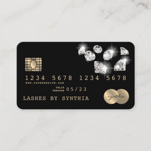 クレジットカードのスタイル付き金ゴールドダイヤモンド 名刺 (正面)