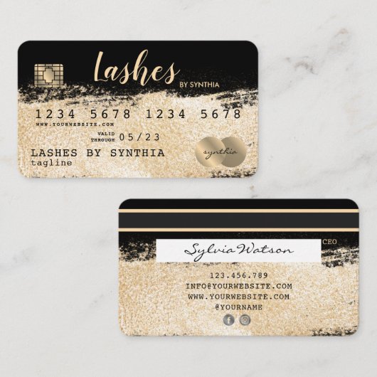 クレジットカードのスタイル付き金ゴールドブラシの名前の追加 名刺 (正面/裏面)