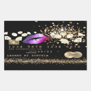 クレジットカードのデビットカードスタイルのグリッター金ゴールドリップダイヤモンド 長方形シール
