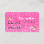 クレジットカードのネオンピンクグリッター美しいモノグラム 名刺 (正面)