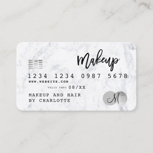 クレジットカードのヘアメイクアップ大理石シックなモノグラム 名刺 (正面)
