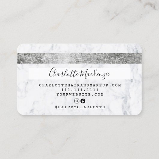 クレジットカードのヘアメイクアップ大理石シックなモノグラム 名刺 (裏面)