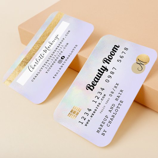 クレジットカードのホログラフィックパープル美しいモノグラム 名刺