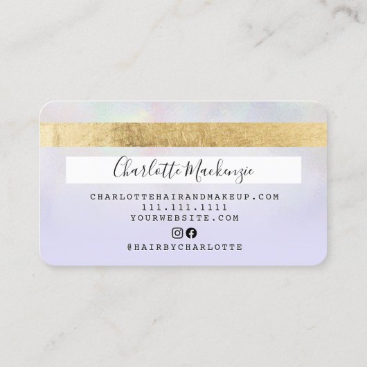 クレジットカードのホログラフィックパープル美しいモノグラム 名刺 (裏面)